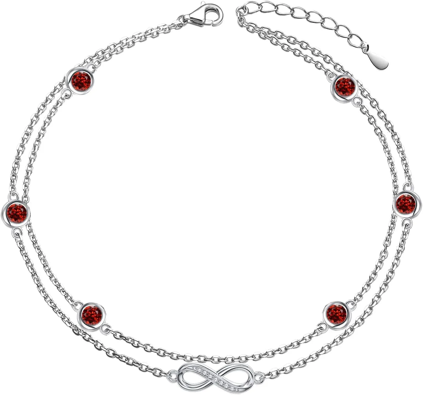 Wasee January Birthstone Anklet Bracelet for Women 925 Sterling Silver Garnet Birthstone Adjustable Anklets Birthday Anniversary Christmas Bracelet/Anklets Jewelry for Women