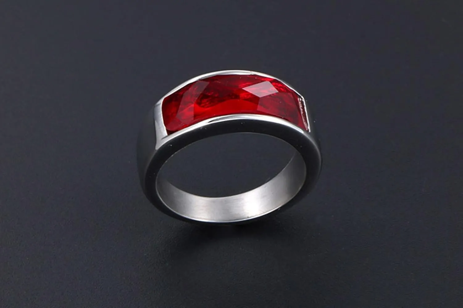 Wedding Bands Sets for Him and Her Black Red, Titanium Steel Rings Square Stone