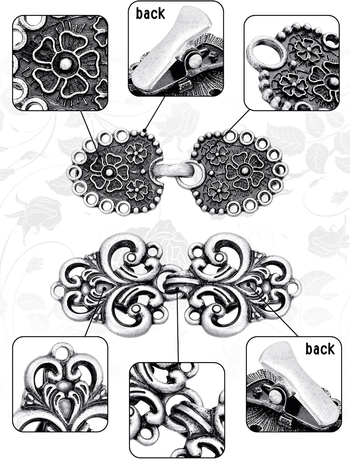 WILLBOND 4 Pieces Vintage Sweater Swirl Clip Cape Cloak Retro Cardigan Shawl Collar Clasp Dress Shirt Brooch Clip