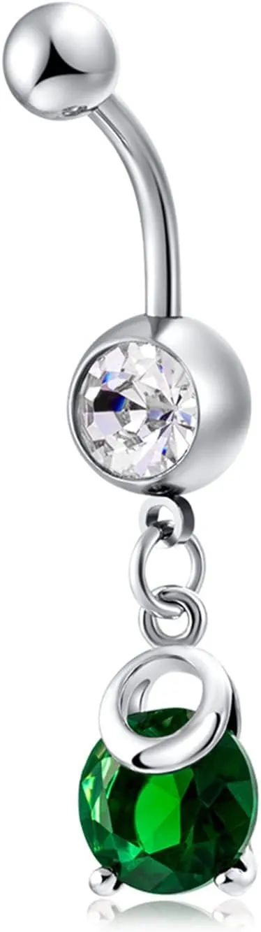 Women's Belly Rings, Stainless Steel Round Cubic Zirconia Navel Rings for Women, Red 3.65G
