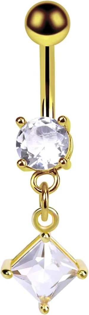 Women's Belly Rings, Stainless-Steel Square Navel Rings for Women, Gold 2.4G Piercing Body Jewelry for Women
