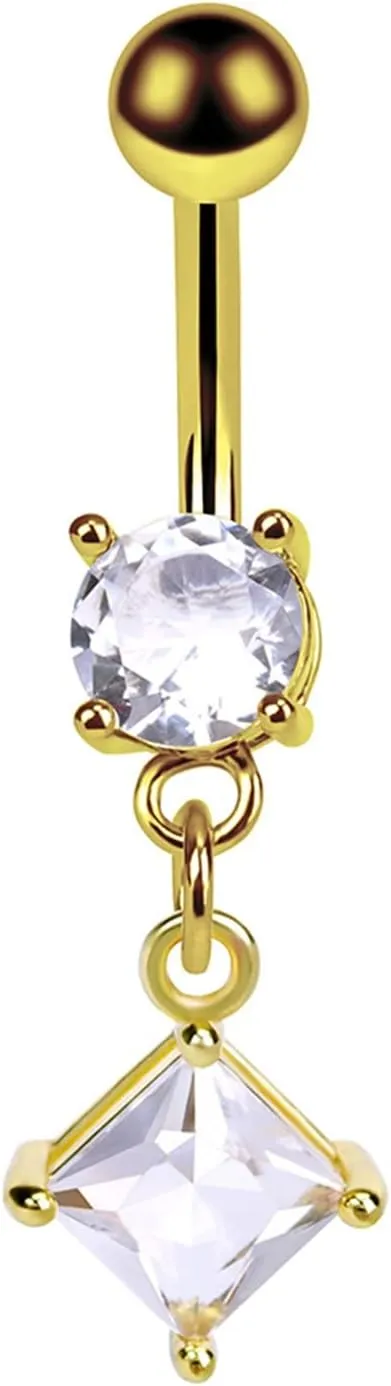 Women's Belly Rings, Stainless-Steel Square Navel Rings for Women, Gold 2.4G Piercing Body Jewelry for Women