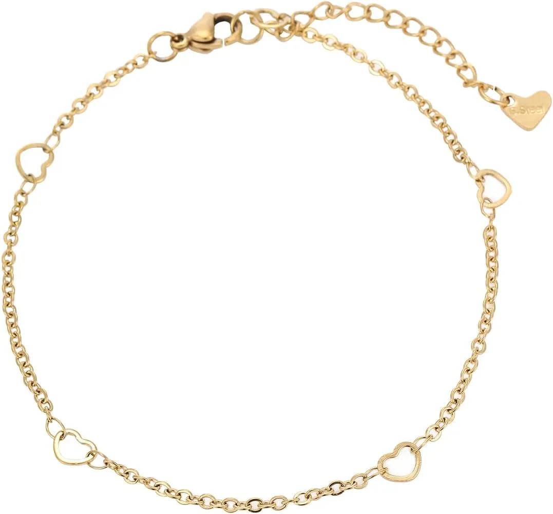 Women's Gold Heart Anklets Waterproof, Women's Anklet, Adjustable Dainty Anklet, Summer Beach Jewelry, Bracelets