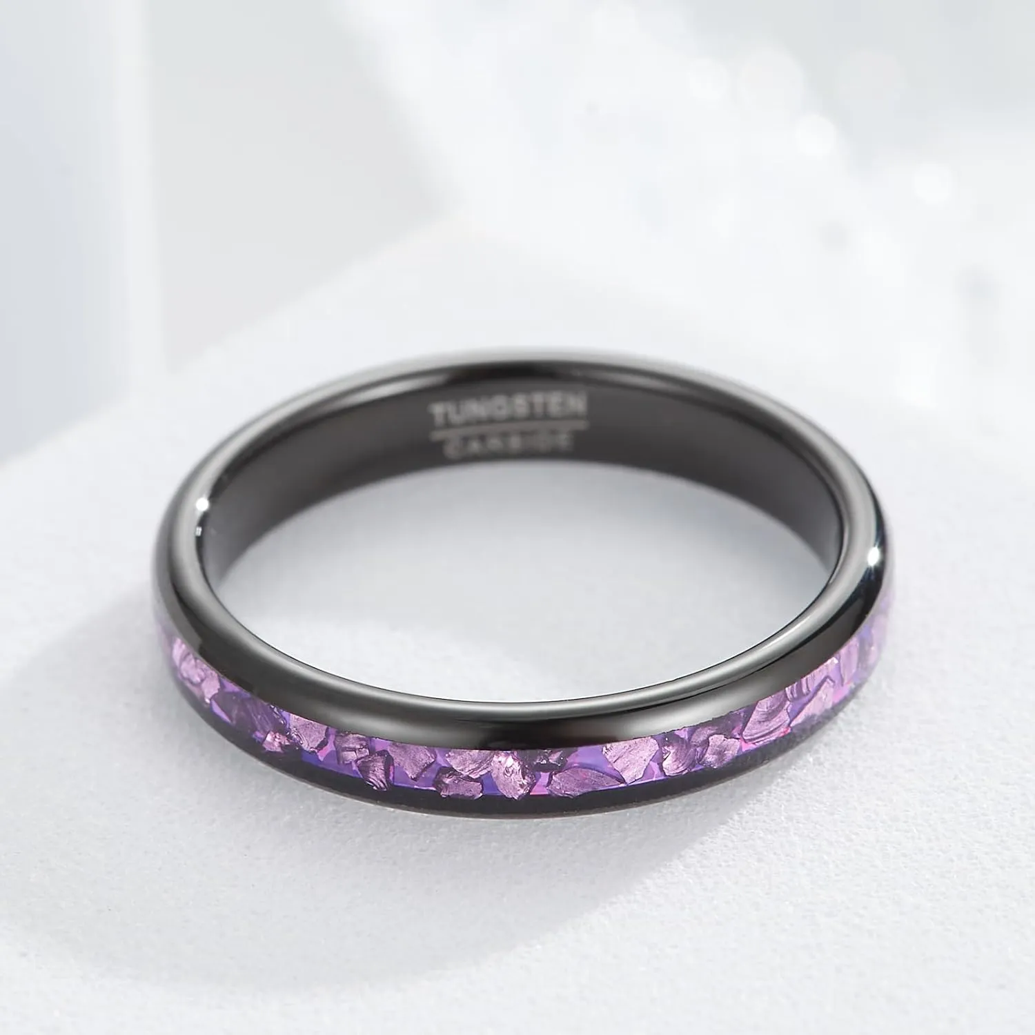 Women's wedding ring, men's jewelry, purple couple's ring with crystal inlay, width 4mm/8mm
