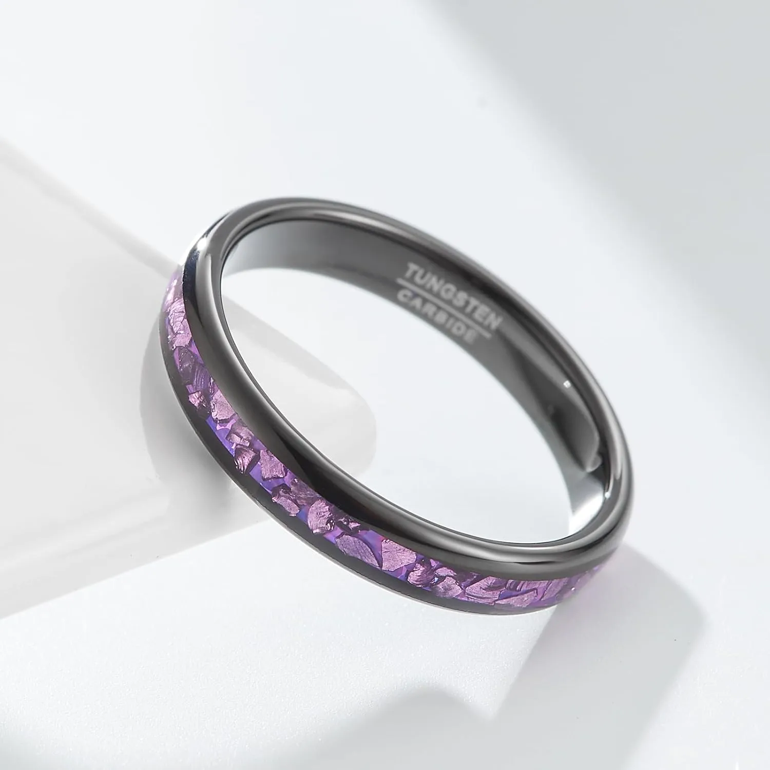 Women's wedding ring, men's jewelry, purple couple's ring with crystal inlay, width 4mm/8mm