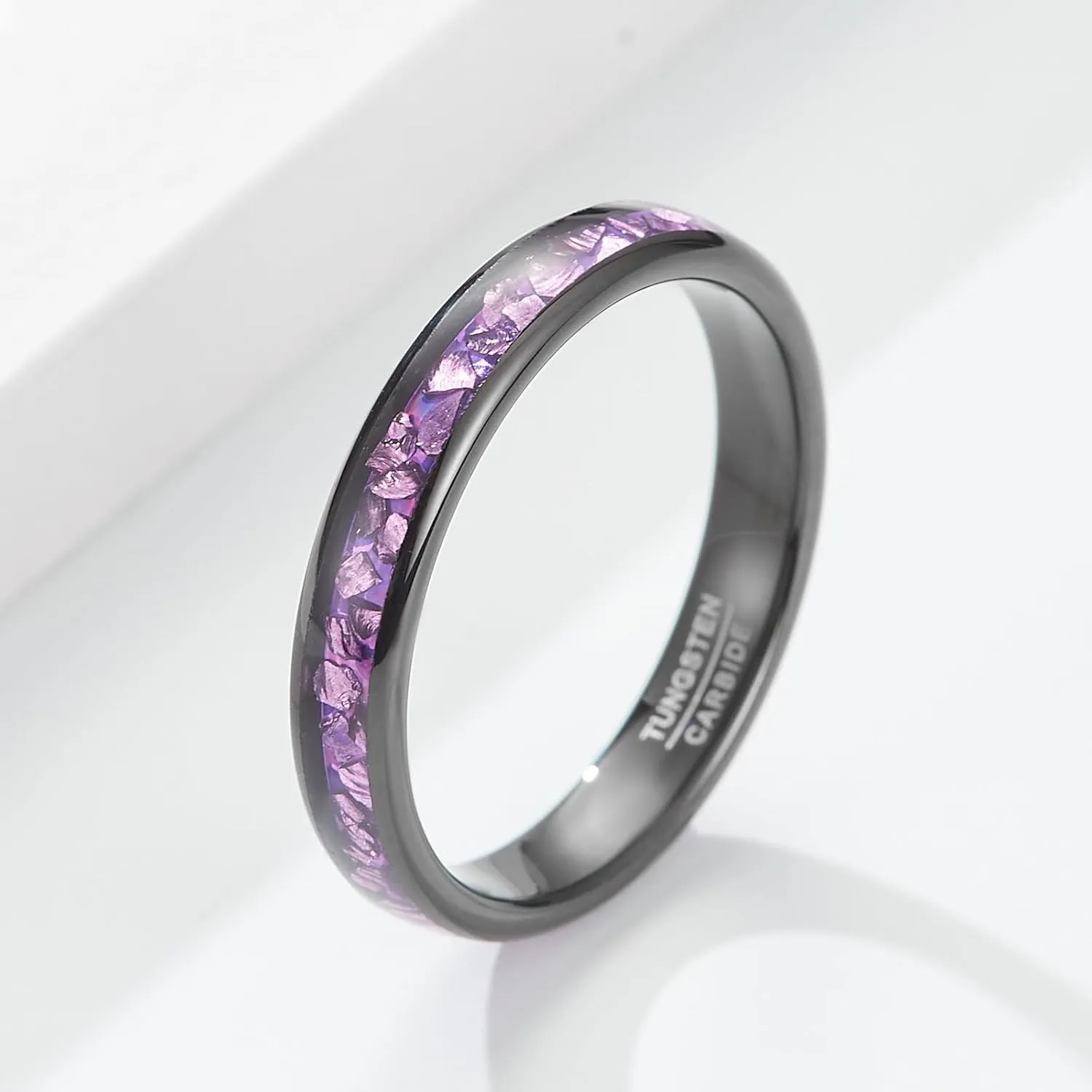 Women's wedding ring, men's jewelry, purple couple's ring with crystal inlay, width 4mm/8mm