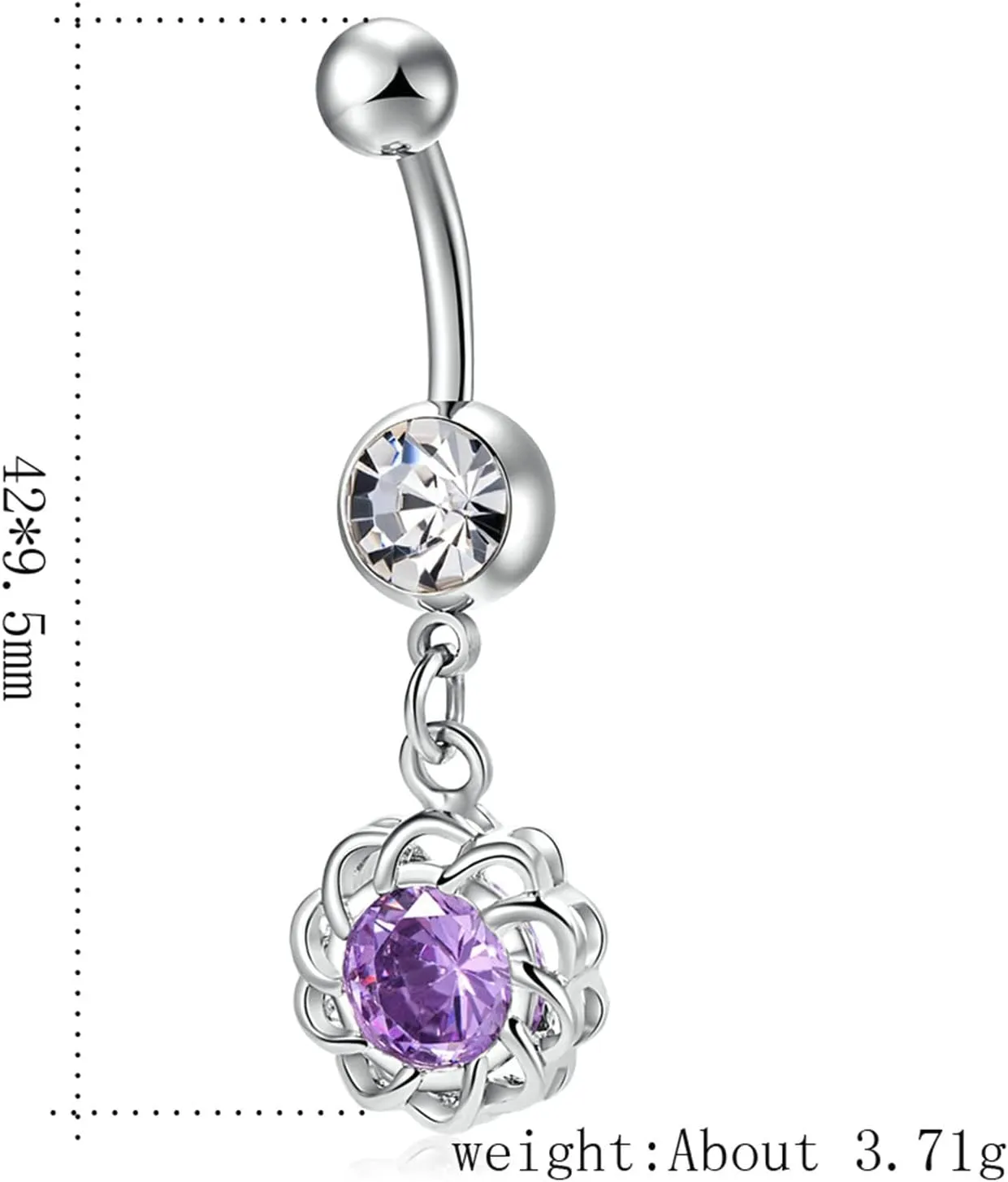 Wycian Belly Button Rings for Women, Navel Ring, Stainless Steel Belly Piercing Jewelry Flower with Round Cubic Zirconia