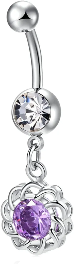 Wycian Belly Button Rings for Women, Navel Ring, Stainless Steel Belly Piercing Jewelry Flower with Round Cubic Zirconia