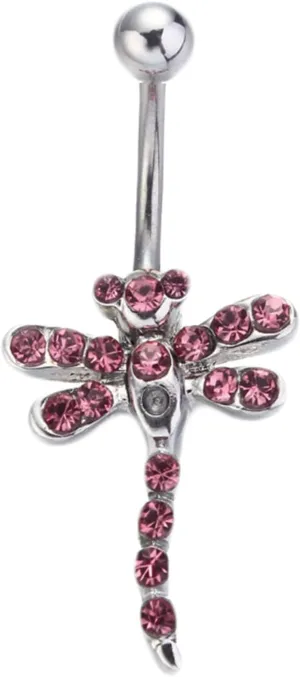 Wycian Navel Rings, Stainless Steel Belly Piercing Jewelry Belly Button Rings for Women Dragonfly with Cubic Zirconia Belly Ring White