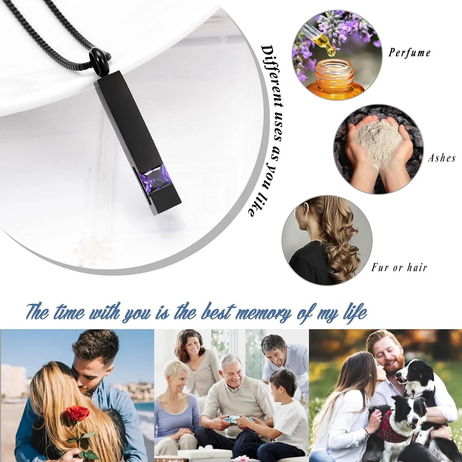 XSMZB Crystal Cremation Urn Jewelry Cube Memorial Ashes Necklace Pendant Keepsake- Black Birthstone Series