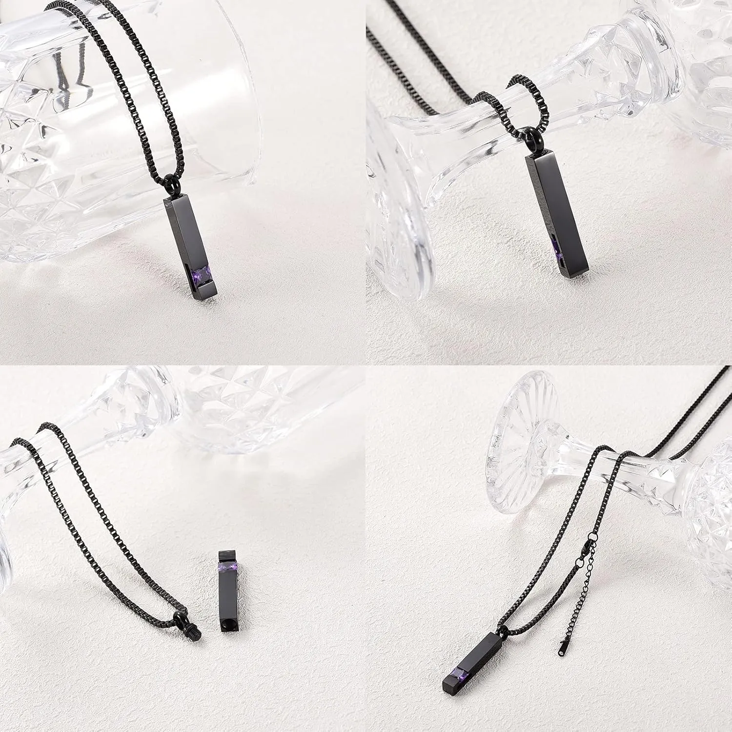 XSMZB Crystal Cremation Urn Jewelry Cube Memorial Ashes Necklace Pendant Keepsake- Black Birthstone Series