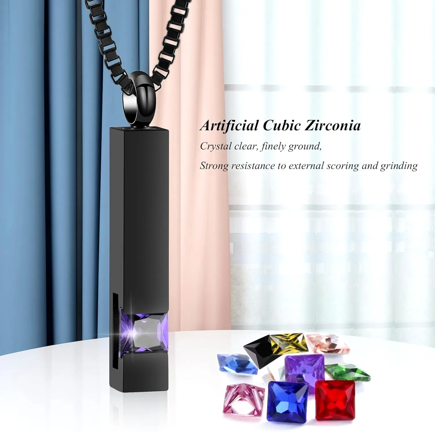XSMZB Crystal Cremation Urn Jewelry Cube Memorial Ashes Necklace Pendant Keepsake- Black Birthstone Series