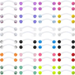 Yaalozei 14G Plastic Snake Eyes Tongue Rings Glow in The Dark Flexible Curved Barbell Extra Long Nipplerings Nipple Tongue Ring Body Piercing Jewelry for Women Men 48PCS