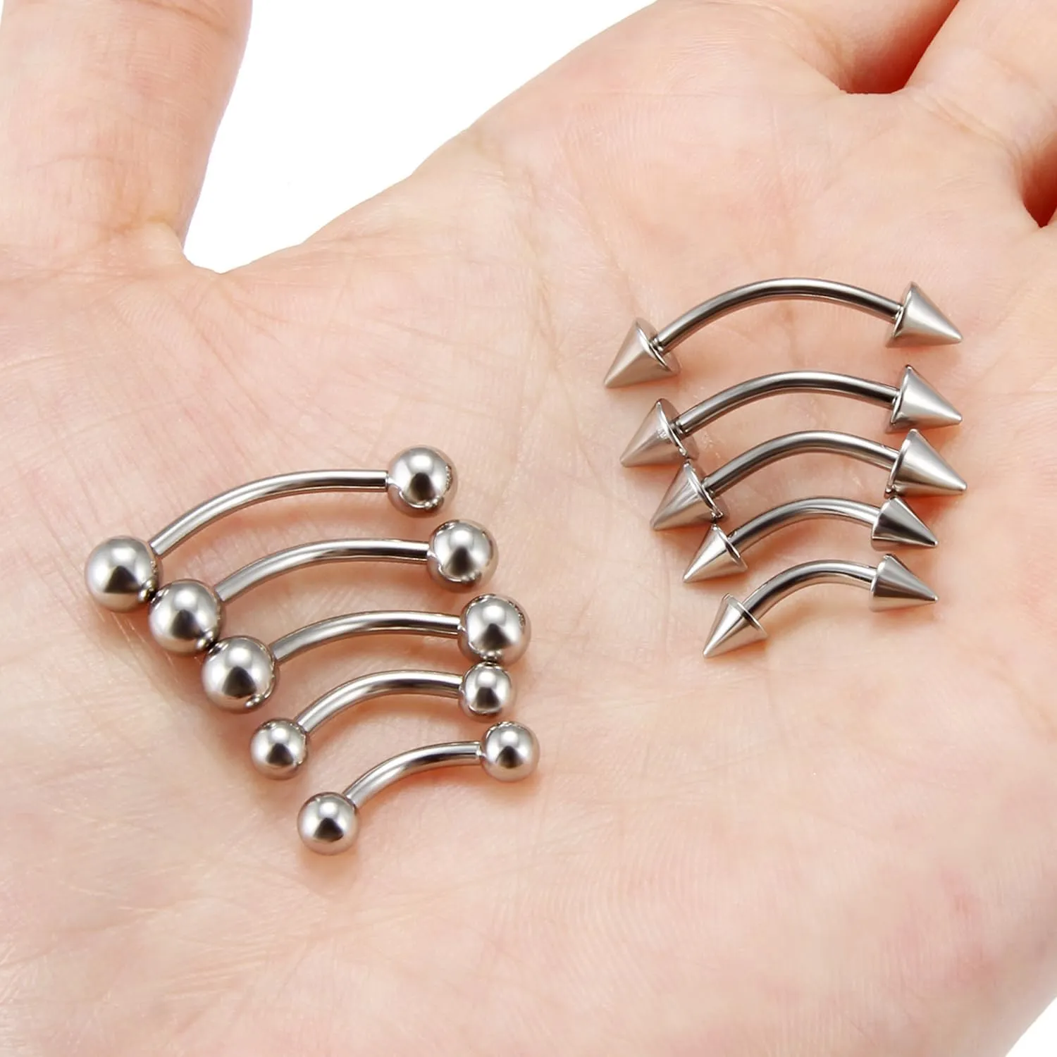 Yaalozei 16G 14G Eyebrow Rings Rook Piercing Jewelry Surgical Steel Curved Barbells Snake Eye Tongue Rings Vertical Lip Belly Rings Cartilage Helix Daith Earrings Piercing Jewelry for Women Men