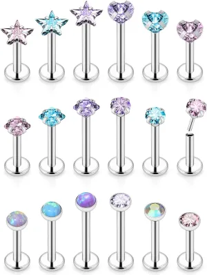 Yaalozei 20G 18G 16G Threadless Push in Lip Labret Nose Rings Studs Surgical Steel Monroe Medusa Cartilage Helix Tragus Earrings Stud Piercing Jewelry for Women Men 6mm 8mm 10mm Bar CZ 3mm