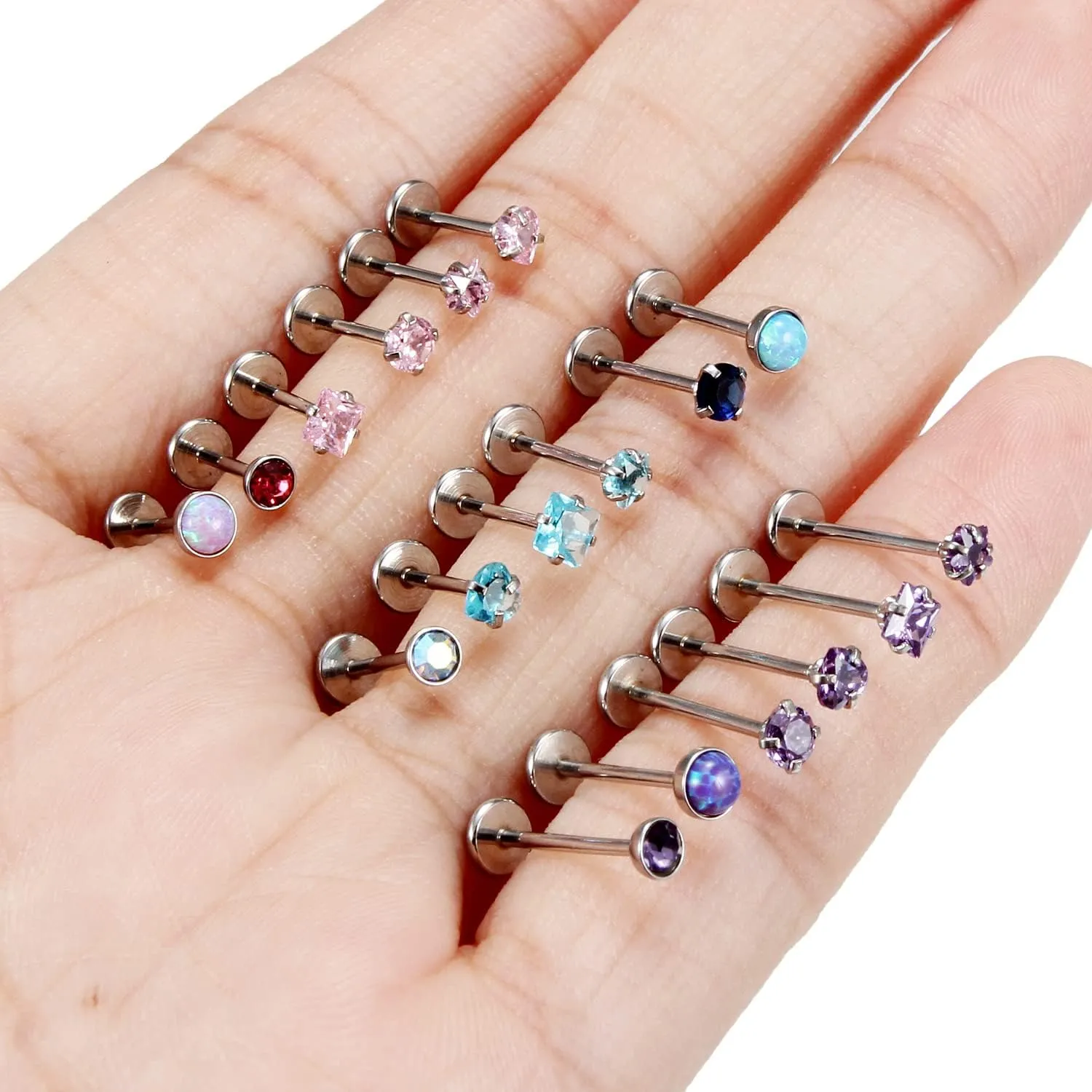 Yaalozei 20G 18G 16G Threadless Push in Lip Labret Nose Rings Studs Surgical Steel Monroe Medusa Cartilage Helix Tragus Earrings Stud Piercing Jewelry for Women Men 6mm 8mm 10mm Bar CZ 3mm