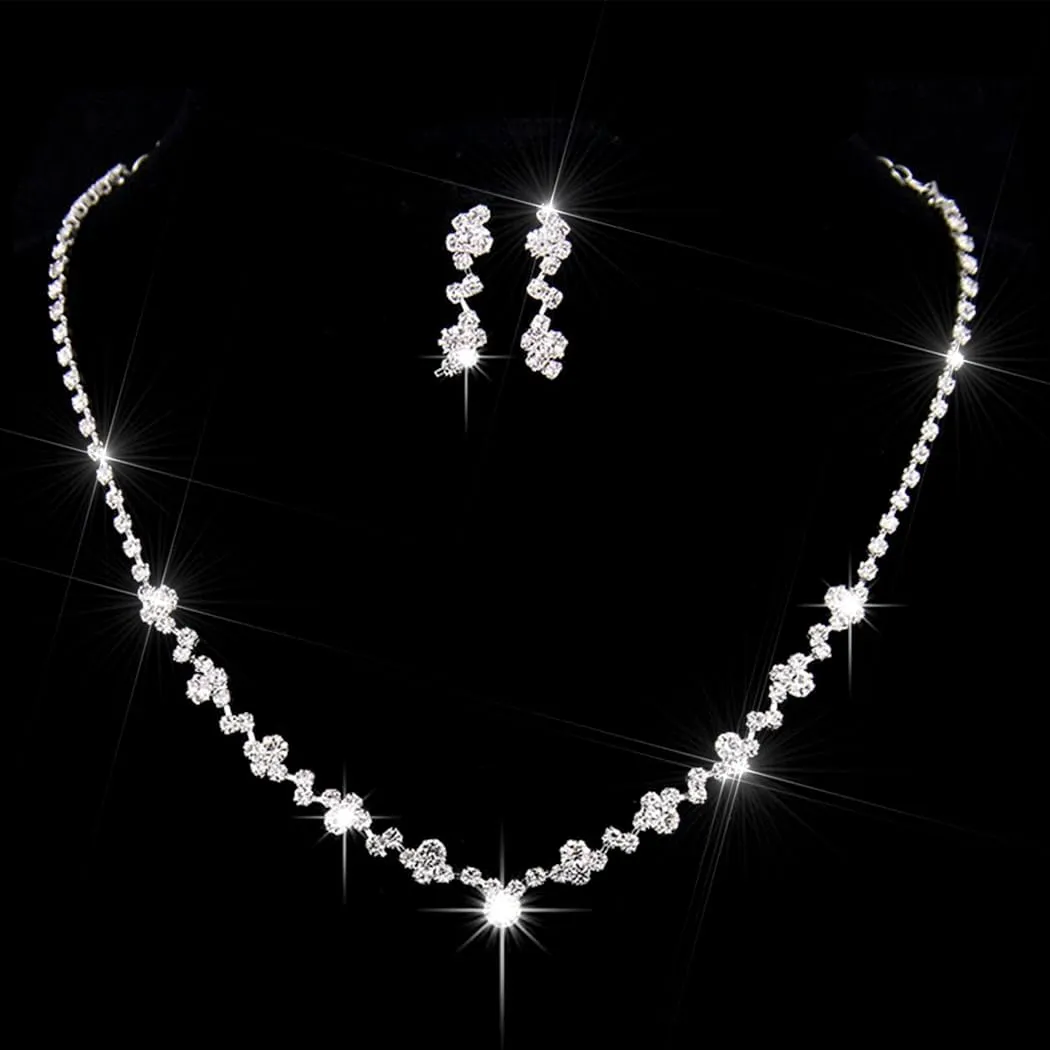 Yean Bride Silver Bridal Necklace Earrings Set Crystal Wedding Jewelry Set Rhinestone Choker Necklace for Women and Girls