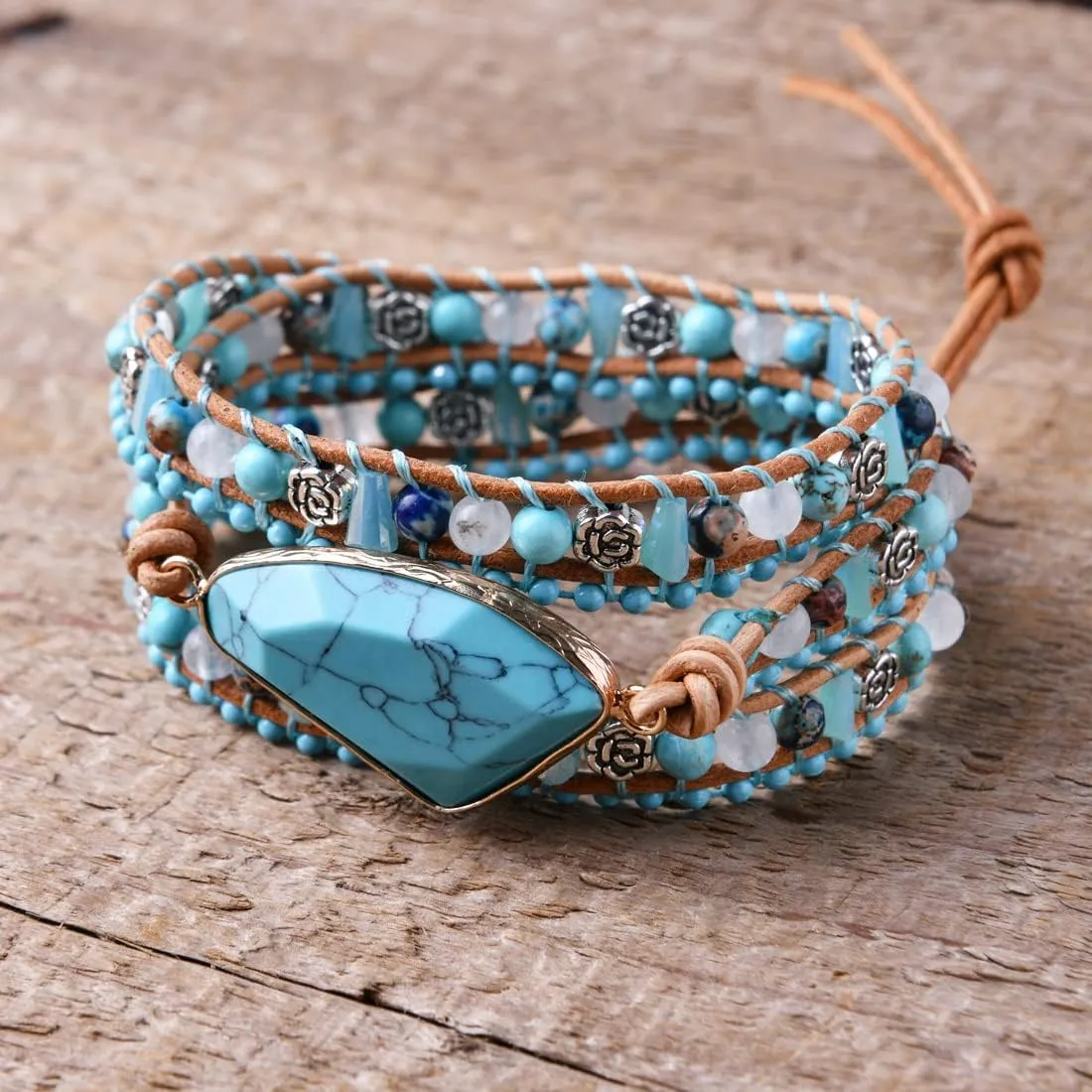 YGLINE Natural Stone Bracelet 5 Wraps Bracelet Handmade Blue Color Boho Bracelet for Women Bracelet