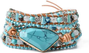 YGLINE Natural Stone Bracelet 5 Wraps Bracelet Handmade Blue Color Boho Bracelet for Women Bracelet