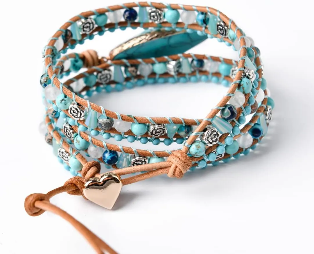 YGLINE Natural Stone Bracelet 5 Wraps Bracelet Handmade Blue Color Boho Bracelet for Women Bracelet