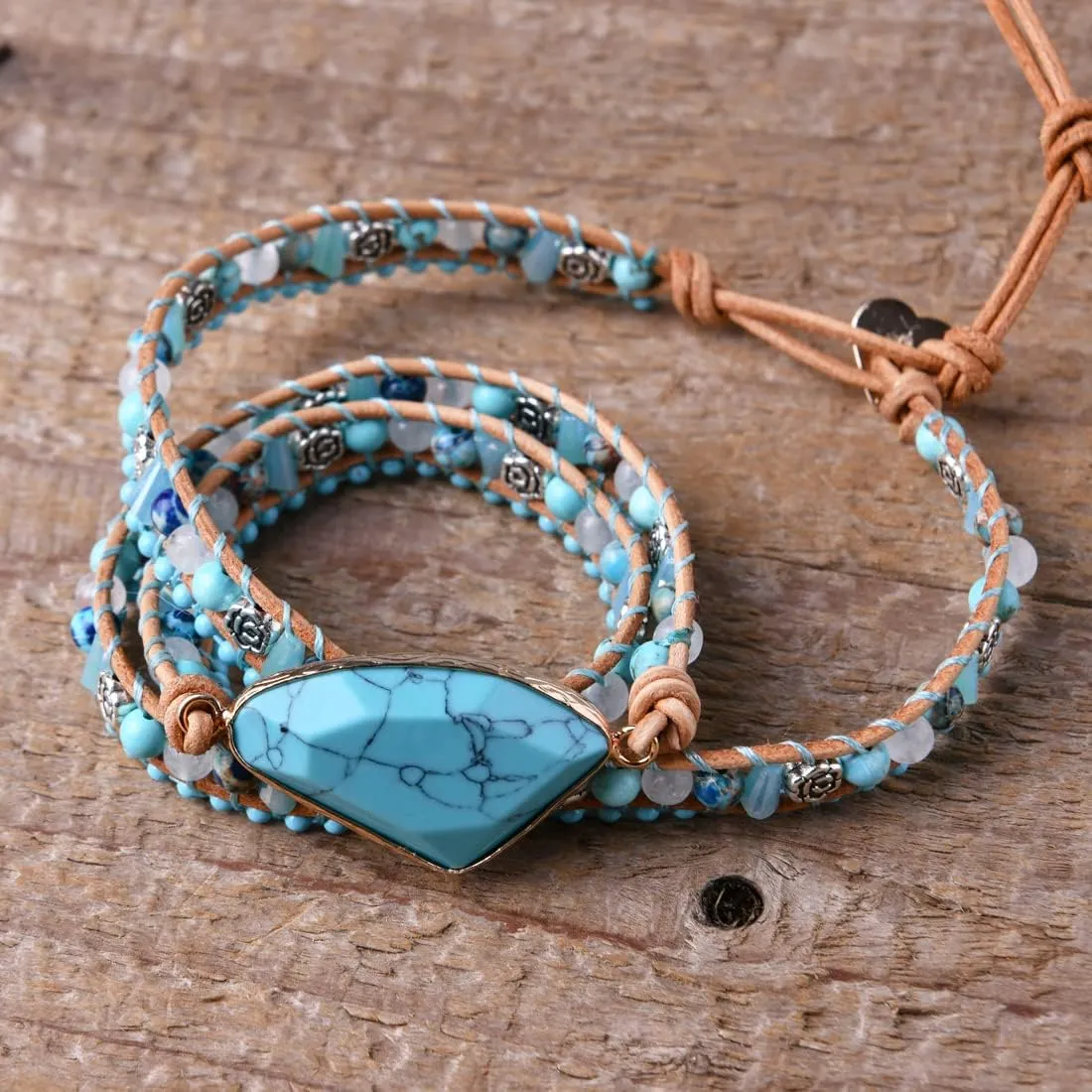 YGLINE Natural Stone Bracelet 5 Wraps Bracelet Handmade Blue Color Boho Bracelet for Women Bracelet