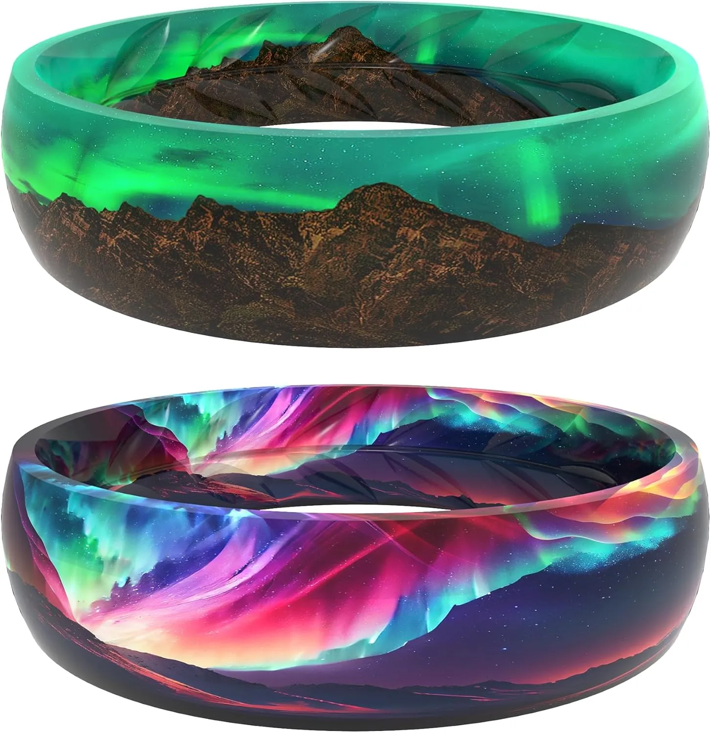 Zollen Silicone Wedding Rings for Women 2 Packs Breathable Printed Design with LeavesUnique Design, Comfort Fit Ring