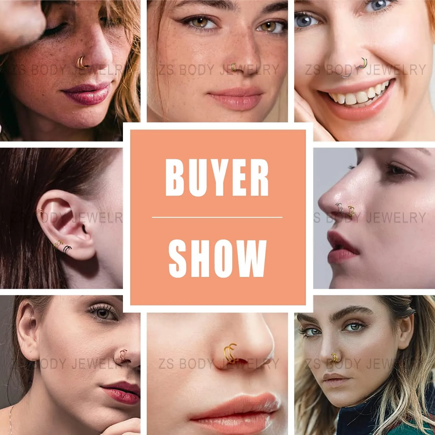 ZS 9-36Pcs Faux Septum Nose Rings for Women Men, Fake Nose Rings Hoop, 316L Stainless Steel Faux Lip Nose Septum Piercing, 8mm Non-Pierced Clip On Nose Rings Hoop Set