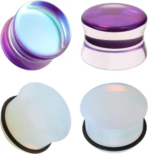 ZS Ear Tunnel Plugs Gauges for Ears Stretcher Expanders, Solid Glass and Clear Opalite Ear Gauge Plugs Earrings, Ear Plugs and Tunnels with O-Ring for Women Men